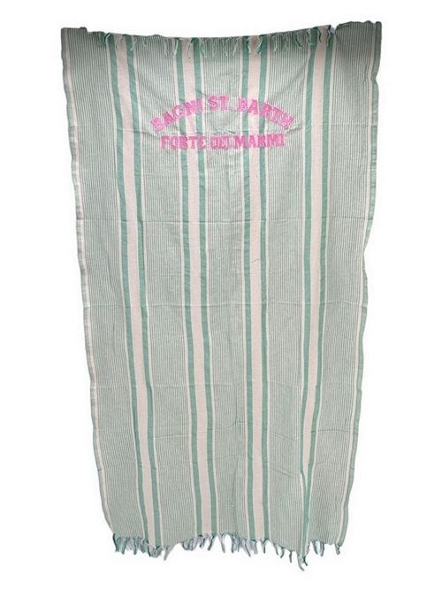 Women's beach towel with green and white striped pattern MC2 Saint Barth | FOUTASLIGHTGAZESTRIPESFORTEDEIMARMI57